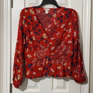 Coral red floral blouse!